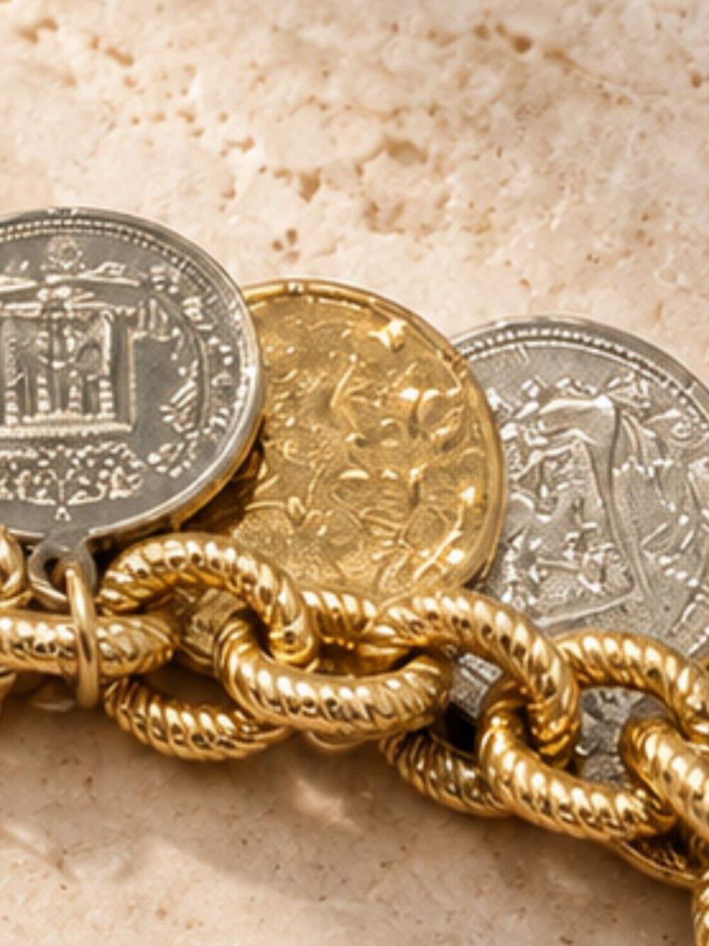 Vintage Coin Bracelet - Toggle Clasp - Silver & Gold Coins - Trendy! EUC!!! - Picture 4 of 5